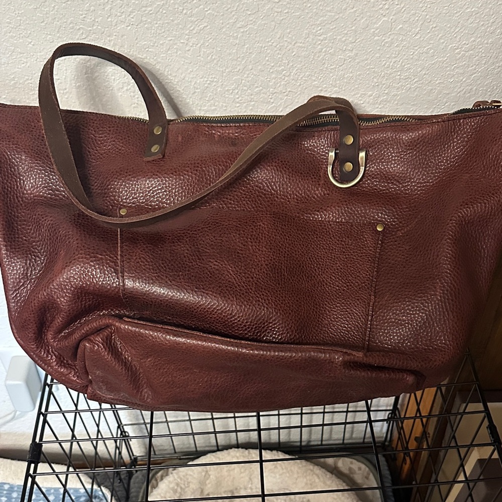 Rich Brown Leather Tote with Handles